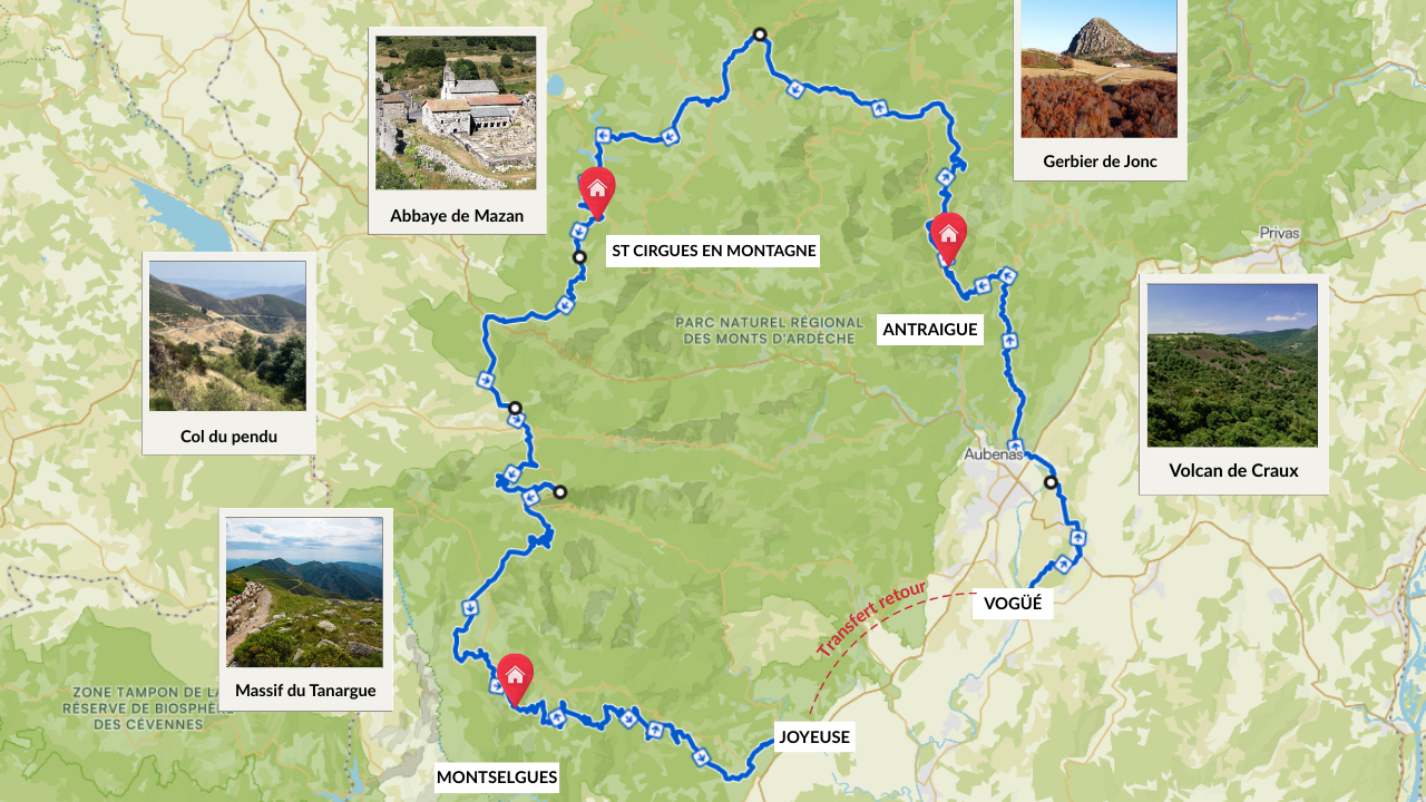 carte proposant un séjour vtt en ardeche